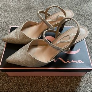 Gold Beige Sparkly Glitter Nina Heels